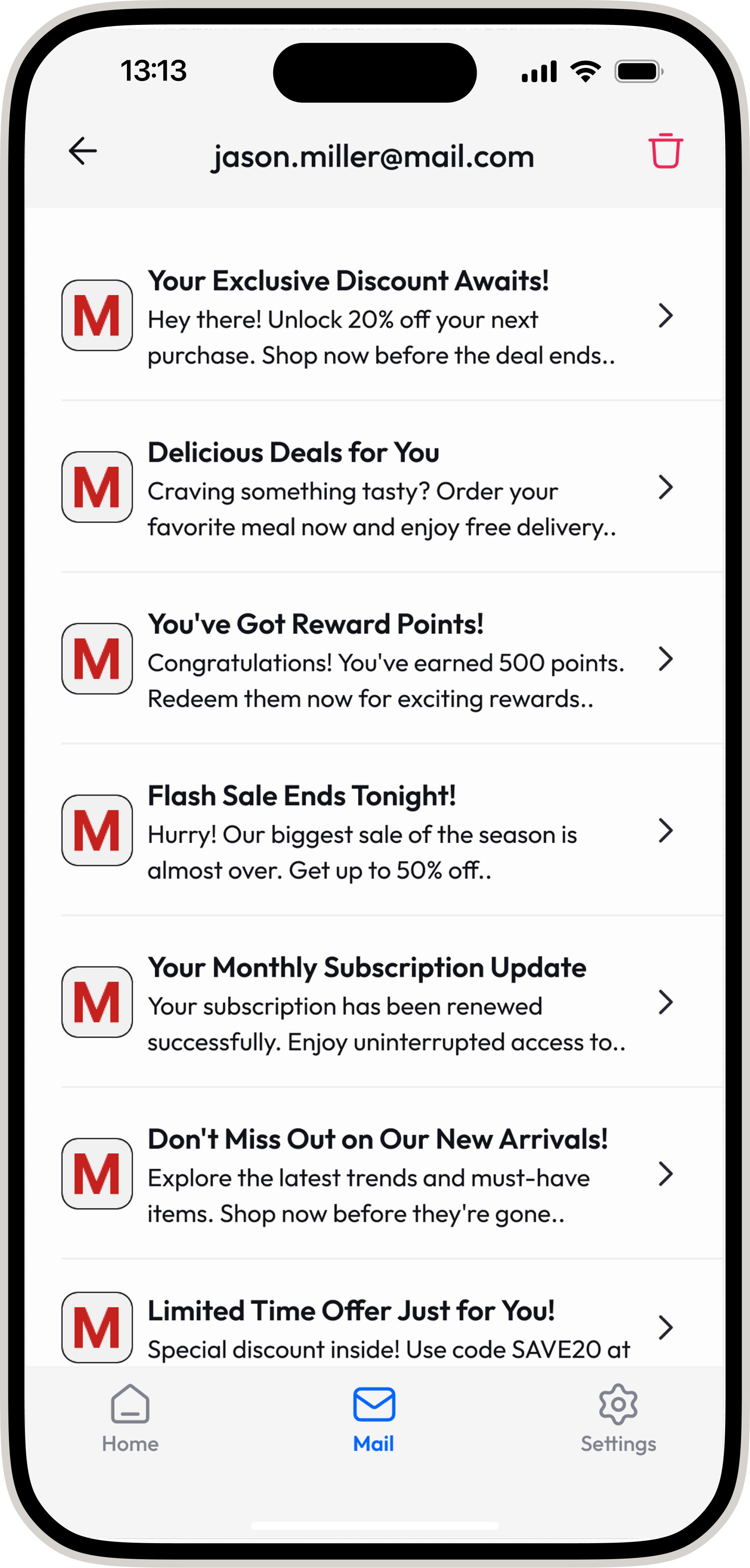 Manage Emails Screenshot